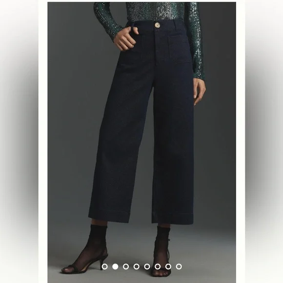 COPY - The Colette Sparkle Denim Cropped Wide-Leg Jeans by Maeve Size 28
